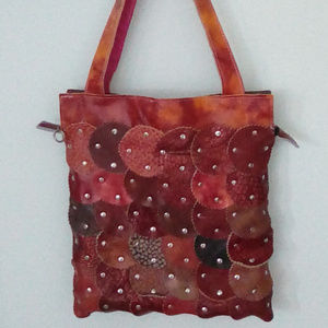 Leather Boho Round Patch Metal Studded Purse